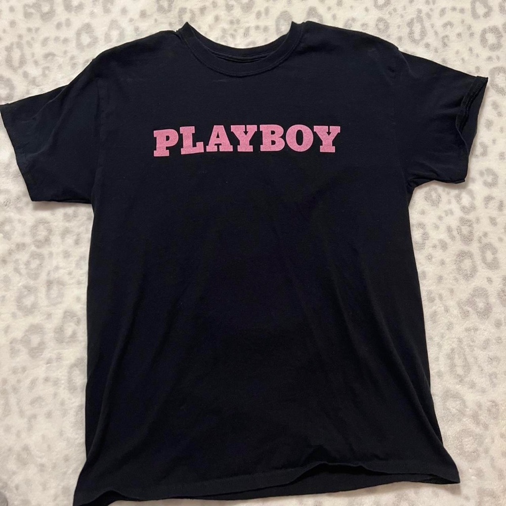 pink & black playboy t shirt - size M